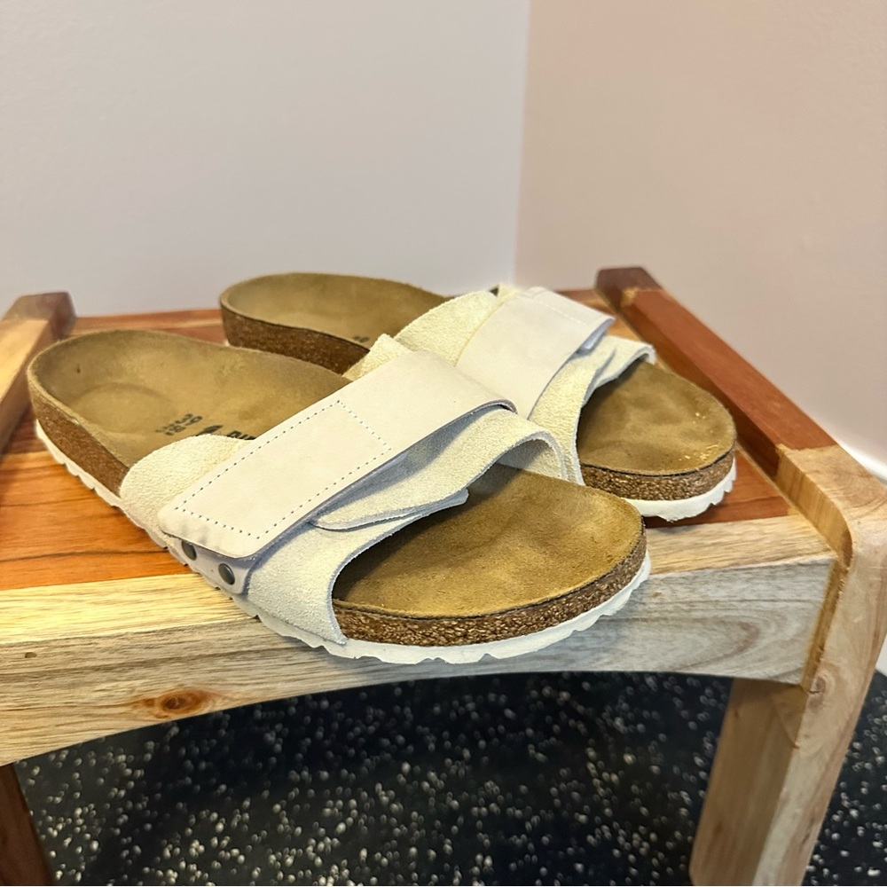 Birkenstock Cream Suede Slip-On Sandals - Picture 2 of 8